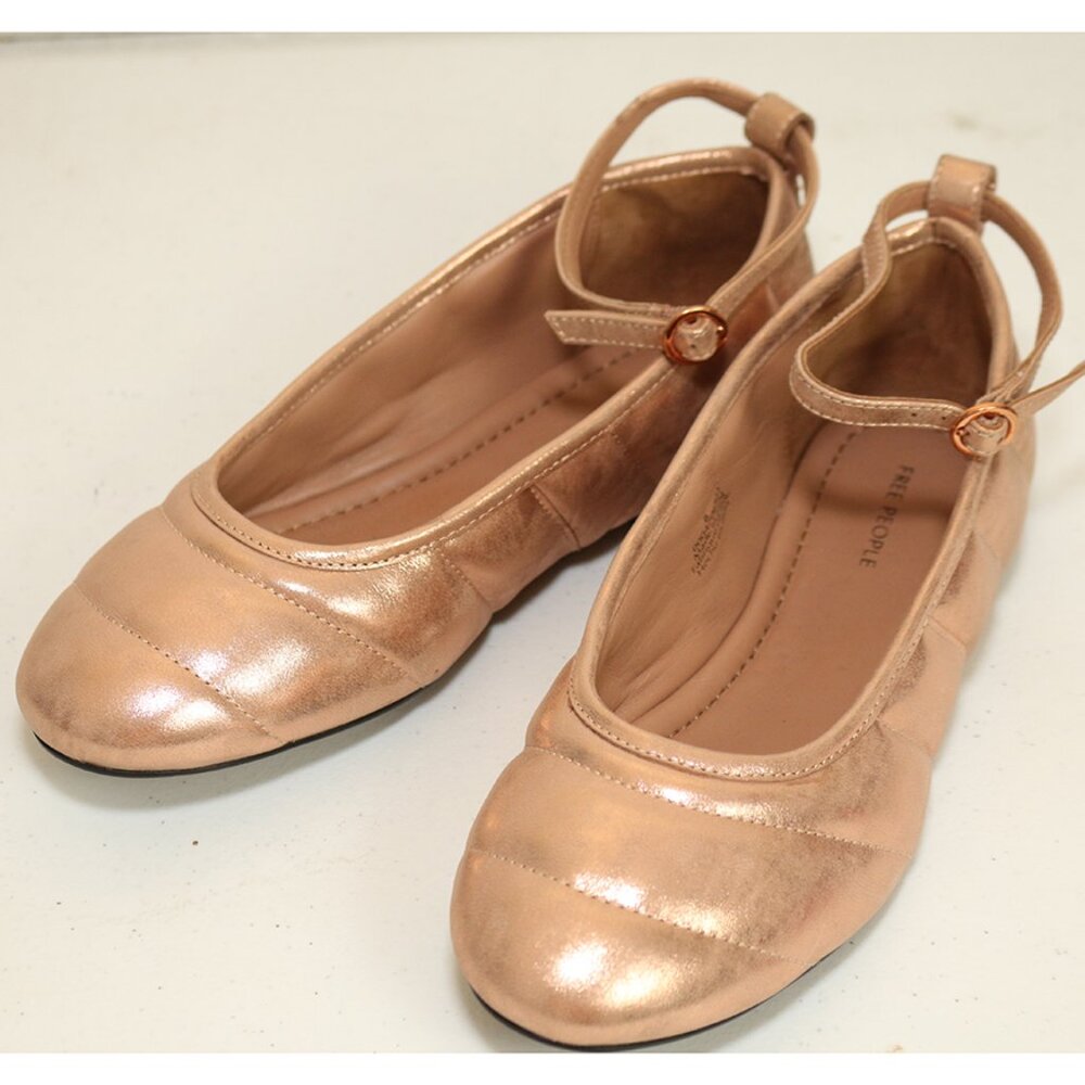 Free People On Cloud Ballet Flat Metallic Blush Slip On Ankle Strap Size 8 NWOB